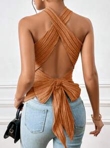 SHEIN Essnce Của phụ nữ Màu thuần Dây Không lưng Áo ba lỗ Áo Với Dây đeo vai Cho mùa hè - Màu Cam san hô - Xem 5