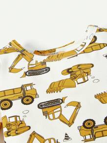 Cozy Pixies 4pcs Baby Boy Snug Fit Pajamas- Letter & Excavator Pattern Round Neck Long Sleeve Top With Trousers - Mustard Yellow - View 6