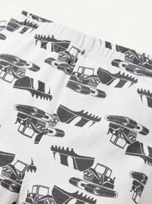 Cozy Pixies 4pcs Baby Boy Snug Fit Pajamas- Letter & Excavator Pattern Round Neck Long Sleeve Top With Trousers - Mustard Yellow - View 10