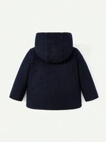 Cozy Pixies Baby Boy Flap Pocket Duffle Button Hooded Overcoat - Navy Blue - View 2