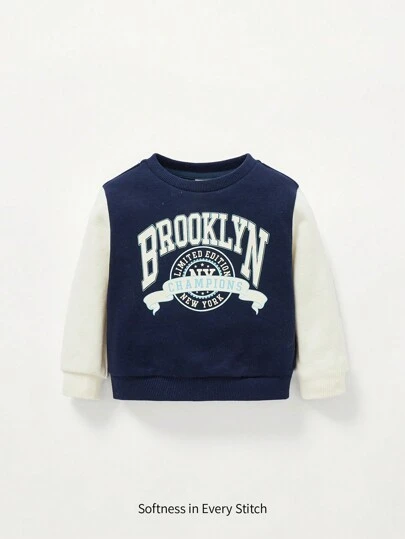 Cozy Pixies 嬰兒男童休閒街頭風格字母拼接圓領運動衫,色彩搭配