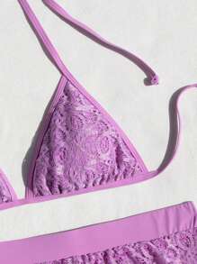 SHEIN Swim Summer 3pcs/Set Women's Halter Neck Swimwear - Purple - View 5