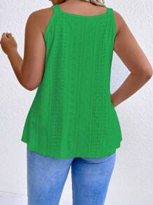 SHEIN LUNE 大尺碼純色中空刺繡背心,夏季必備 - 綠色 - 查看 2