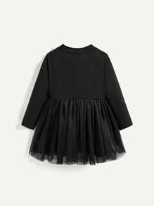 Cozy Pixies Đầm lưới tay dài cổ tròn màu trơn cho bé gái kèm áo vest, 2 món/bộ - Hồng - Xem 10