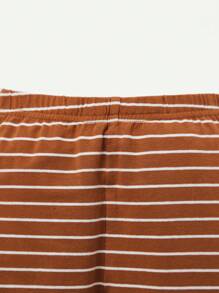 Cozy Pixies Baby Boy Snug Fit Pajama, Cute Bear Print Color-Block Round Neck Top And Long Pants Set - Coffee Brown - View 7