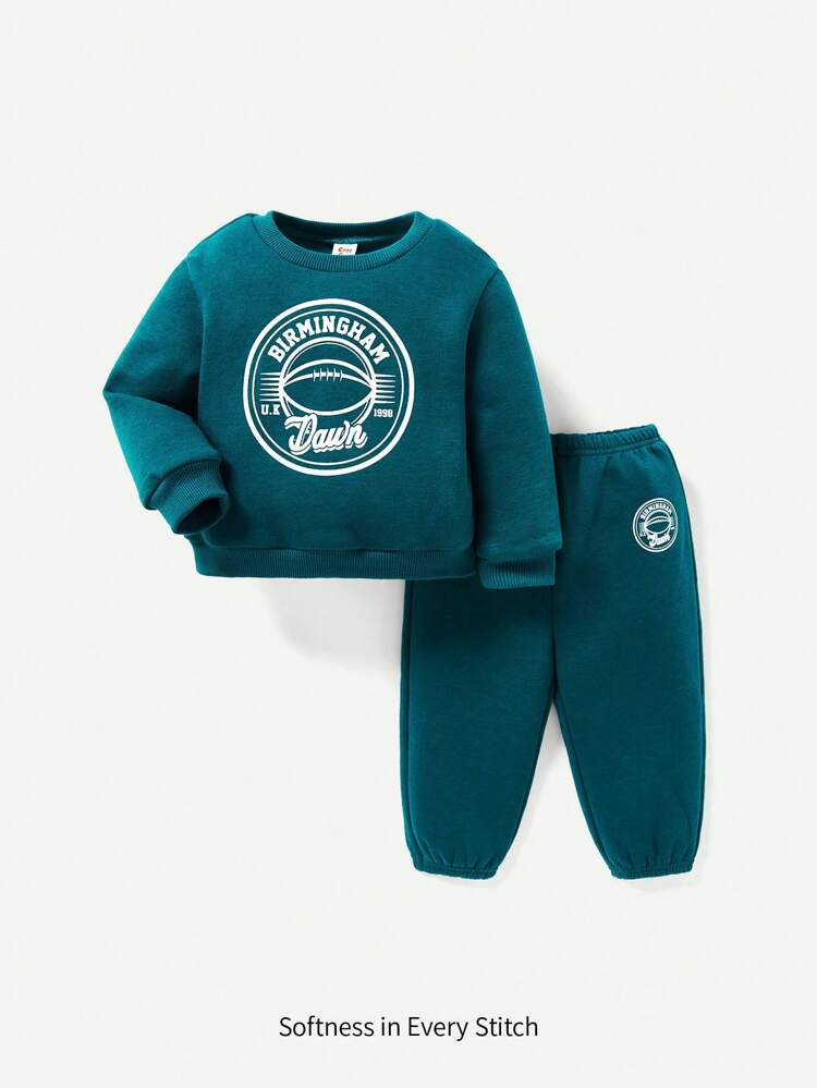 Baby Boy Casual Letter Print Round Neck Sweatshirt And Long Pants Sets