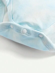 寶寶男孩字母印花圓領長袖連體衣,掀開式肩膀設計 - 藍色 - 查看 7