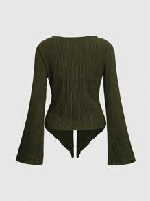 ROMWE Hippie Solid Button Front Top - Army Green - View 2