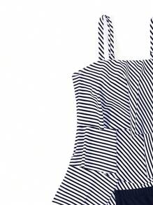 Swim Lushoire Summer Beach Women's Striped Holiday Strap Multi-Layer Ruffle Hem Tankini Swimwear Set (Random Print) - Multicolor - View 6