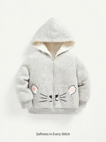 Cozy Pixies Baby Girl Cartoon Graphic Zip Up Thermal Sweatshirt - Light Grey - View 1