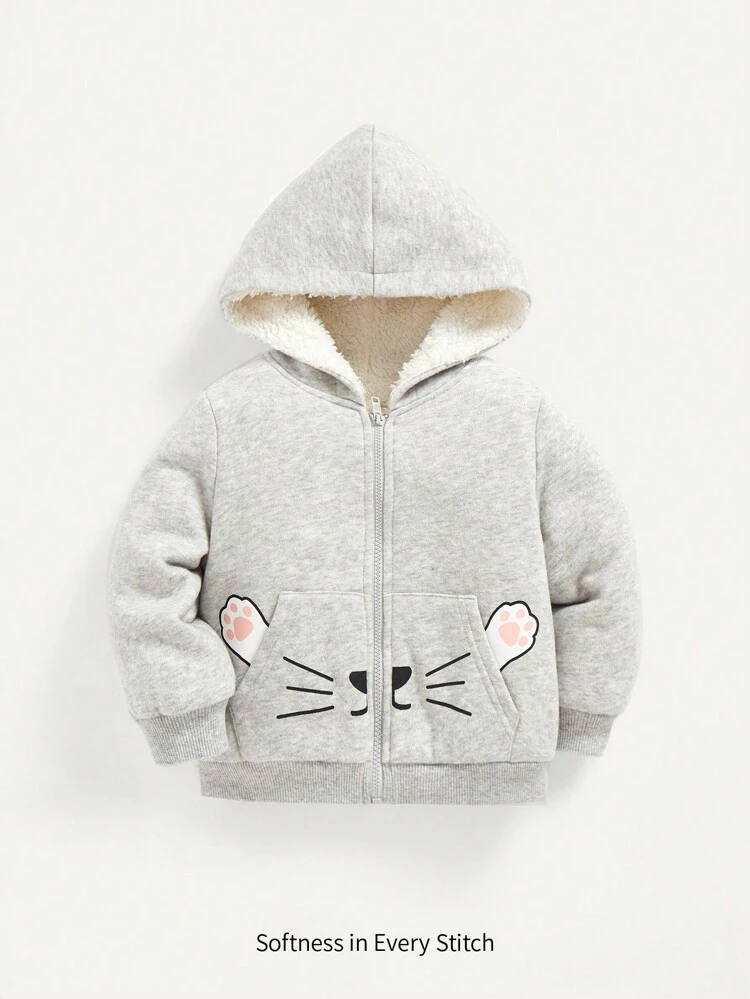 Baby Girl Cartoon Graphic Zip Up Thermal Sweatshirt