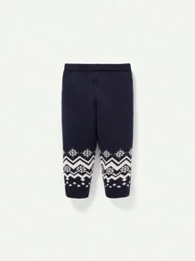 Baby Boy Geo Pattern Raglan Sleeve Sweater & Knit Pants - Blue and White - View 3