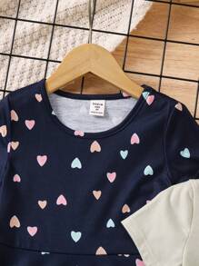 SHEIN 年轻女孩2件装休闲多色彩虹爱心短袖连衣裙夏季 - 彩色 - 查看 4