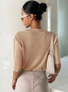 DAZY Solid Mock Neck Drop Shoulder Tee - Apricot - View 2