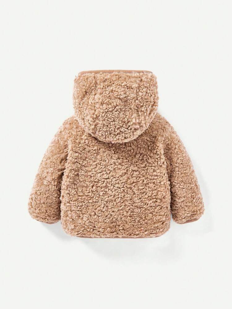 Baby Girl Hooded Flap Pocket Teddy Coat