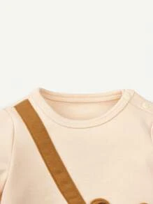 Cozy Pixies Baby Girl Newborn Baby's Cute Bear Printed Decorative Bag Colorblock Long Sleeve Bodysuit