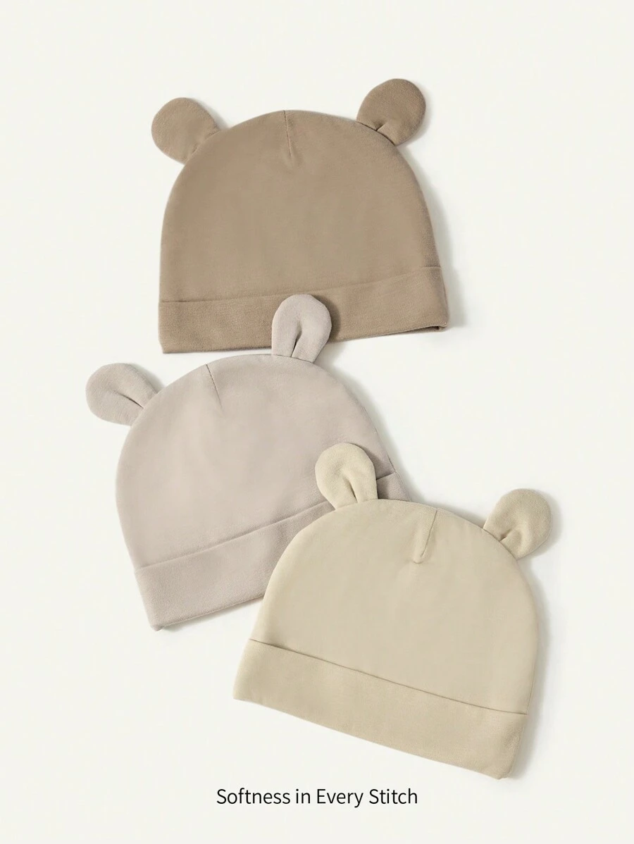 3pcs Newborn & Kids' Cute Earflap Beanie Set - Multicolor - View 1