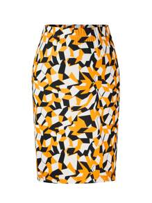 SHEIN Clasi 夏季大碼幾何印花拼接短袖上衣和印花a字裙套裝 - 彩色 - 查看 7