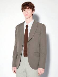 AKNOTIC Business Casual 易打理男士撞色领梭织长袖商务西装外套，秋冬装 - 灰色 - 查看 1