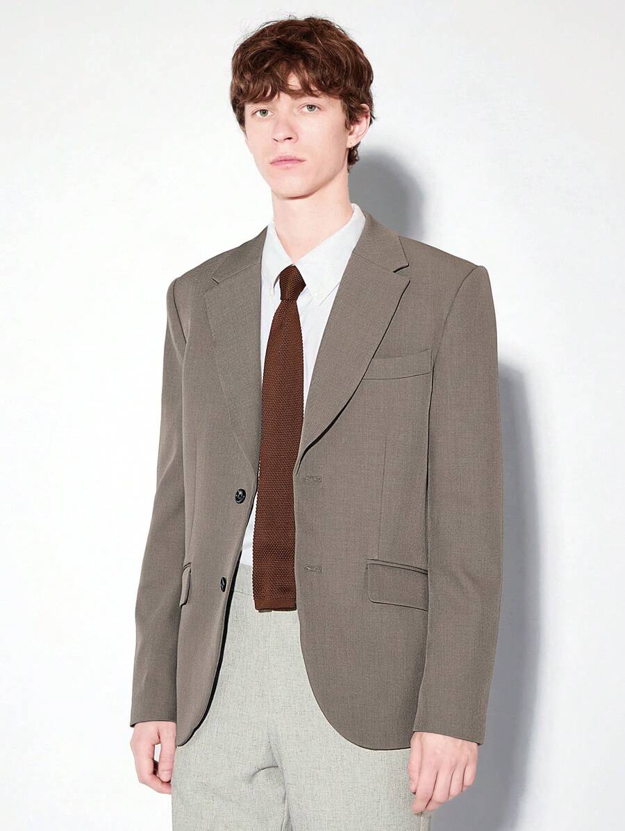 AKNOTIC Business Casual 易打理男士撞色领梭织长袖商务西装外套，秋冬装 - 灰色 - 查看 1