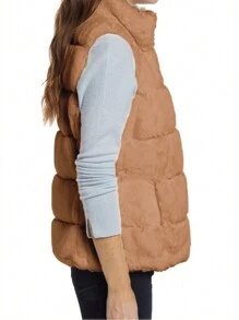 SHEIN LUNE Women's Fashionable Casual Plush Winter Vest For Warmth And Style - Camel - View 1