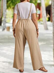 SHEIN Clasi Plus Size Women's Casual Texture Fabric Sleeveless Jumpsuit - Apricot - View 2