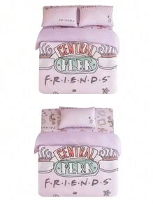 FRIENDS X SHEIN Lá thư & Thực vật In Bộ vỏ chăn - Màu tím hoa cà - Xem 4