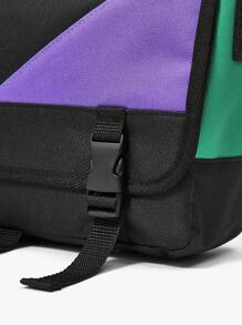 字母圖案手提包帶對比顏色和圓環裝飾,時尚單肩包