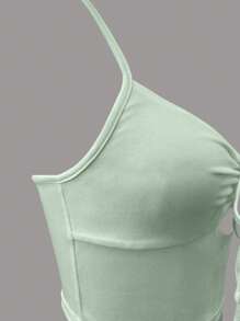 INAWLY Summer Casual Hollow Out Self-Tie Slim Fit Fashionable All-Match Camisole Top - Mint Green - View 4