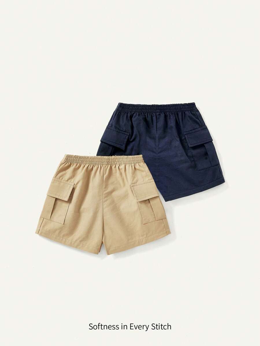 Cozy Pixies 嬰兒男寶寶柔軟實色休閒短褲2入裝 - 卡其色 - 查看 1