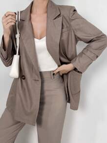 Mulvari Women'S Classic Lapel Collar Long Sleeve Coat - Coffee Brown - View 7