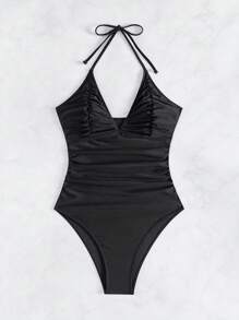 SHEIN Swim Summer Beach Women Solid Color Halter Fashionable Swimwear For Beach And Pool