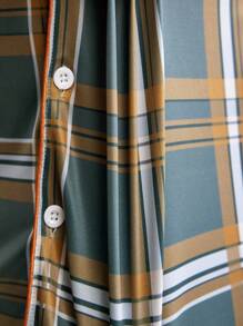 Men's Plaid Short Sleeve And Shorts Pajama Set - Army Green - View 6