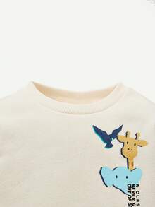 Baby Boys' Cartoon Pattern Color Block Crew Neck Drop Shoulder Sweatshirt - Apricot - View 4