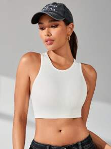 Easithlete Camiseta deportiva sólida sin costuras con espalda de corredor para gimnasio - Blanco - Ver 4