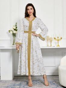 Al Najma Women's Elegant Arabic Embroidery Dress - White - View 6