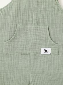 Cozy Pixies Baby Boy Striped Round Neck Drop Shoulder Pullover Top And Plain Overalls Shorts Two Pieces Set