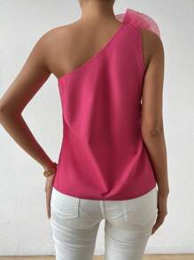 Chiquease Camisa para mujer de un hombro con flores 3D - Rosa Fucsia - Ver 2