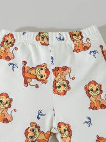 2pcs Young Boy Simple Cute Monkey Print Crew Neck Short Sleeve T-Shirt & Shorts Set, Relaxed Fit Snug Fit Pajamas