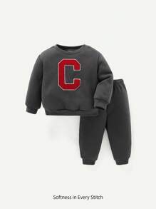 Cozy Pixies Baby Boy Letter Graphic Sweatshirt & Sweatpants - Light Grey - View 1