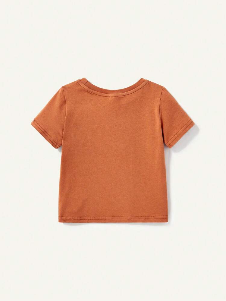 Baby Boy Soft Knitted Crewneck Short Sleeve T-Shirt With Letter Print, 2pcs/Set