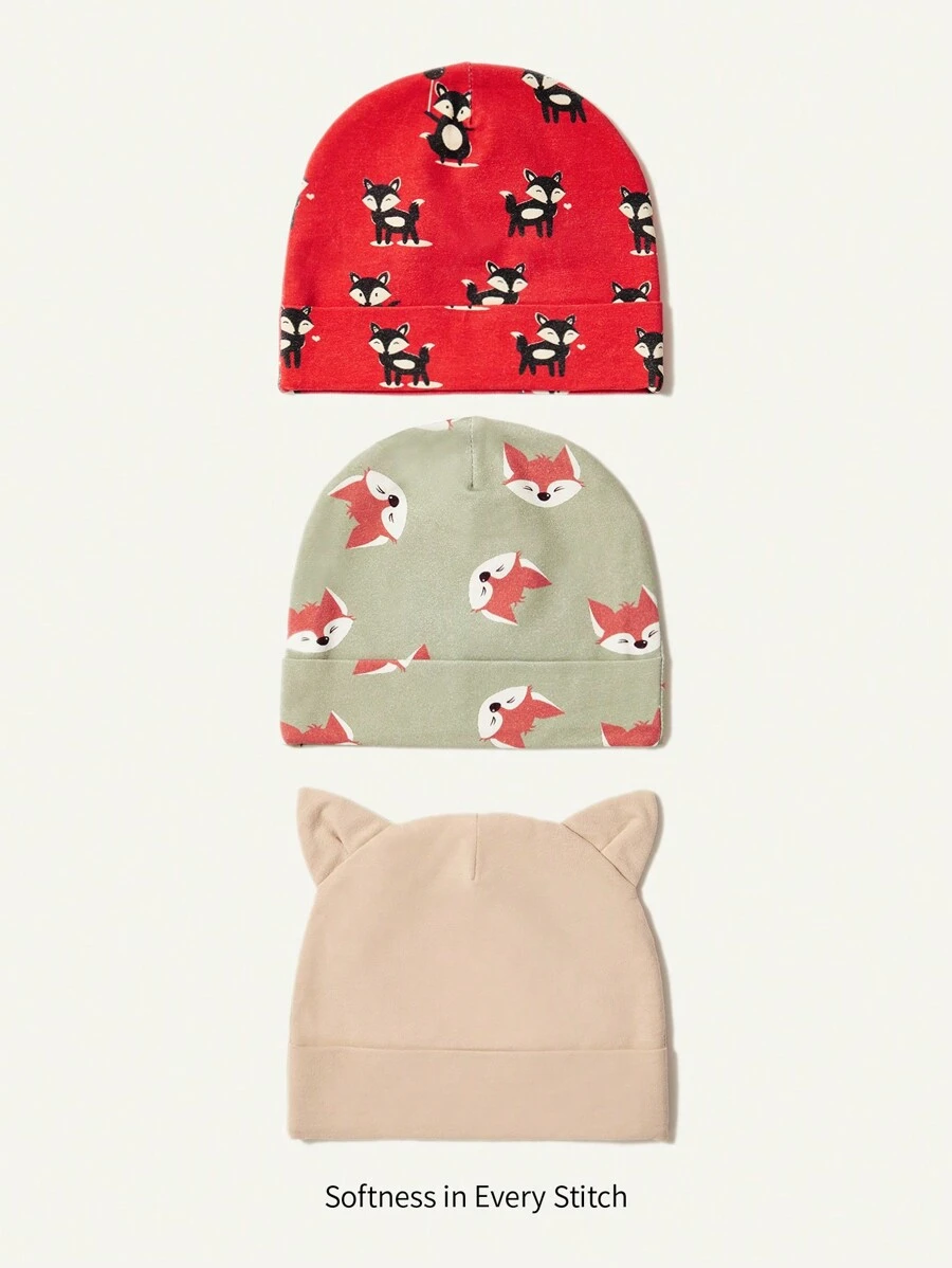 SHEIN Baby Hat Printed With Little Fox, Newborn Hat - Multicolor - View 1