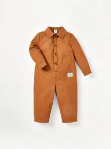Cozy Pixies 女嬰字母補丁細節雙口袋襯衫連體褲 - 薑色 - 查看 3