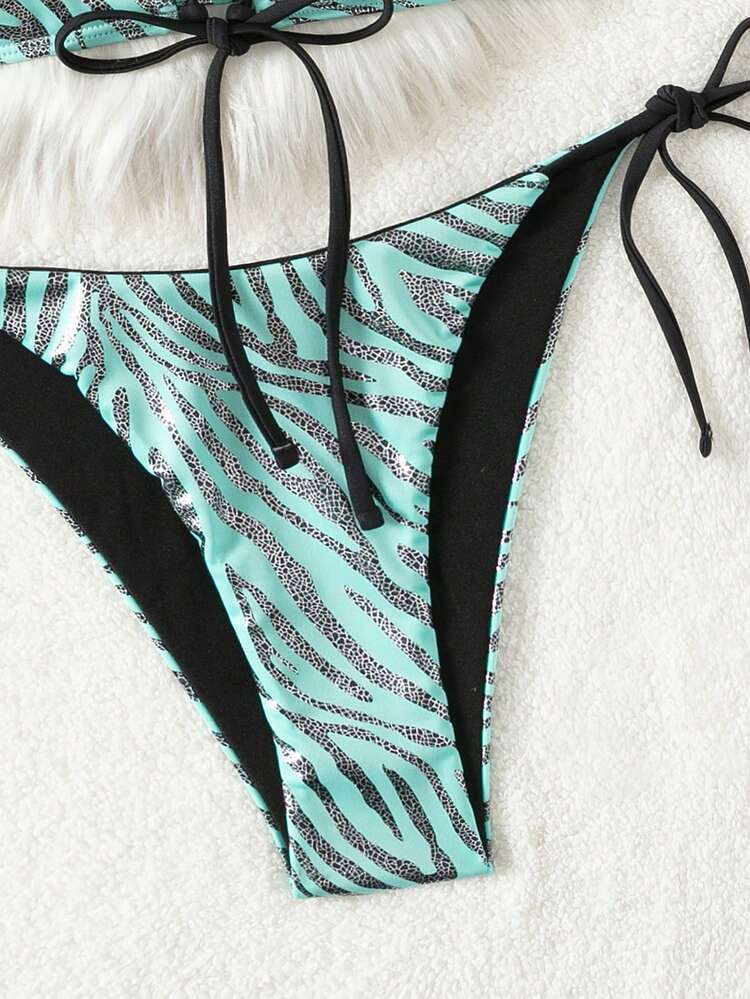 Women's Fashionable Bandeau Zebra Print Bikini Set Summer