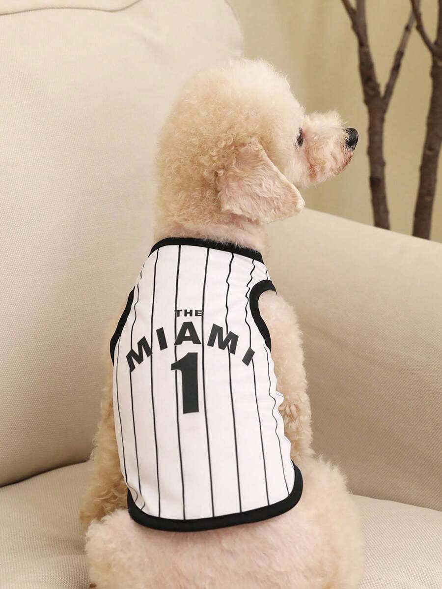 PETSIN 邁阿密條紋短袖寵物背心,黑白條紋印花