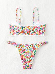 Swim Mod Vacation Style Floral Printed Two Pieces Bikini Set,Summer Beach - Multicolor - View 2