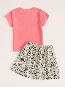 SHEIN Young Girl Cartoon Graphic Tee & Confetti Print Skirt - Multicolor - View 2