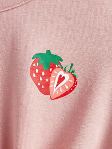 Cozy Pixies Baby Girls' 2pcs/Set Cartoon Strawberry Pattern Round Neck Top With Regular Shoulder Matching Set - Multicolor - View 3