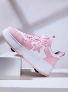 女士戶外時尚粉白色四輪穩定運動自由式步行滑冰鞋 - 粉色 - 查看 4