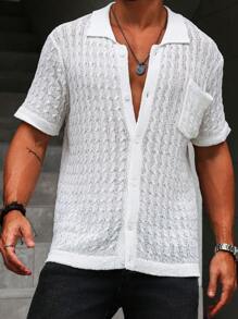 Manfinity Homme Men's Short Sleeve Knit Shirt With Front Pocket - White - View 4